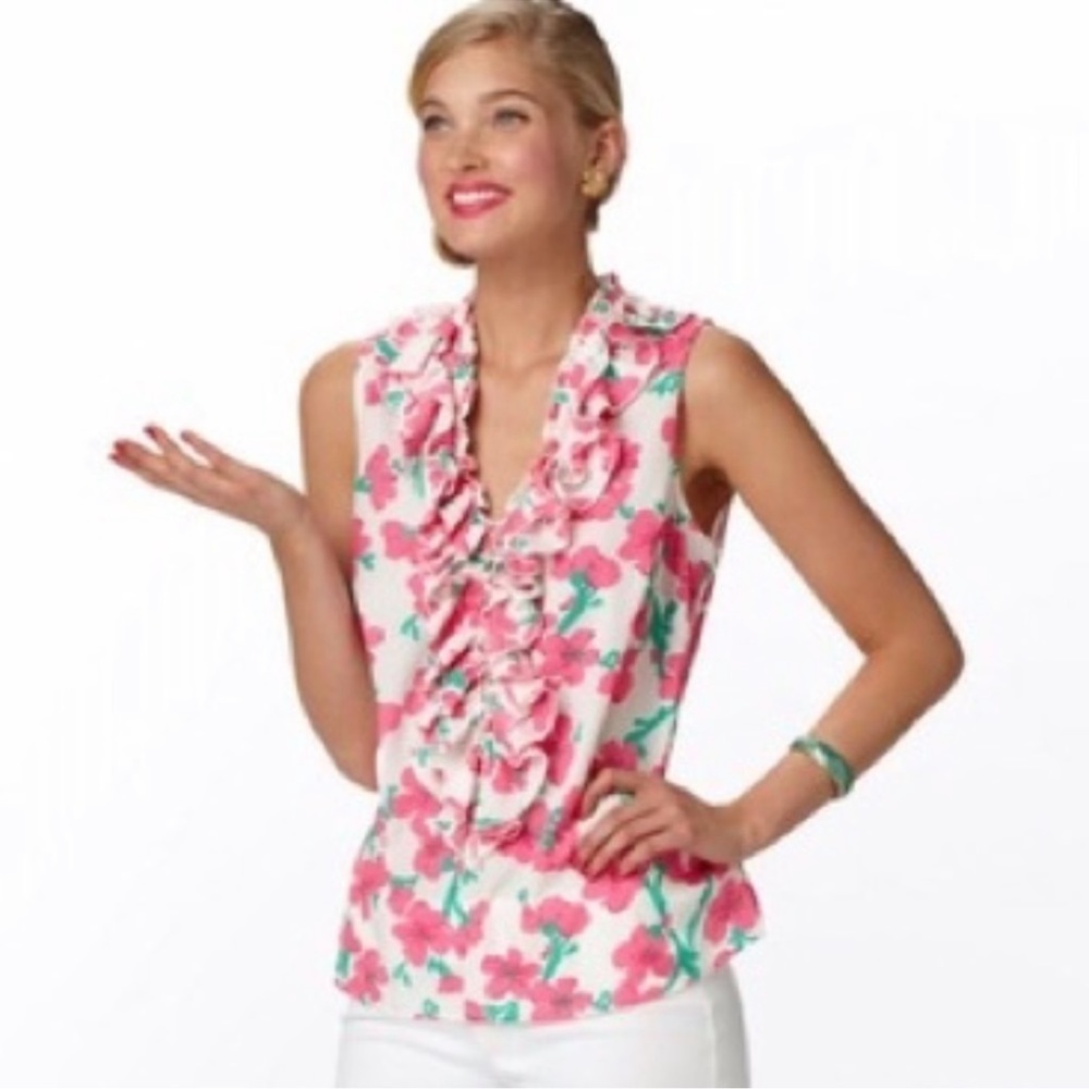 Lilly Pulitzer Allison Top Ruffle Floral Sleeveless Blouse Small